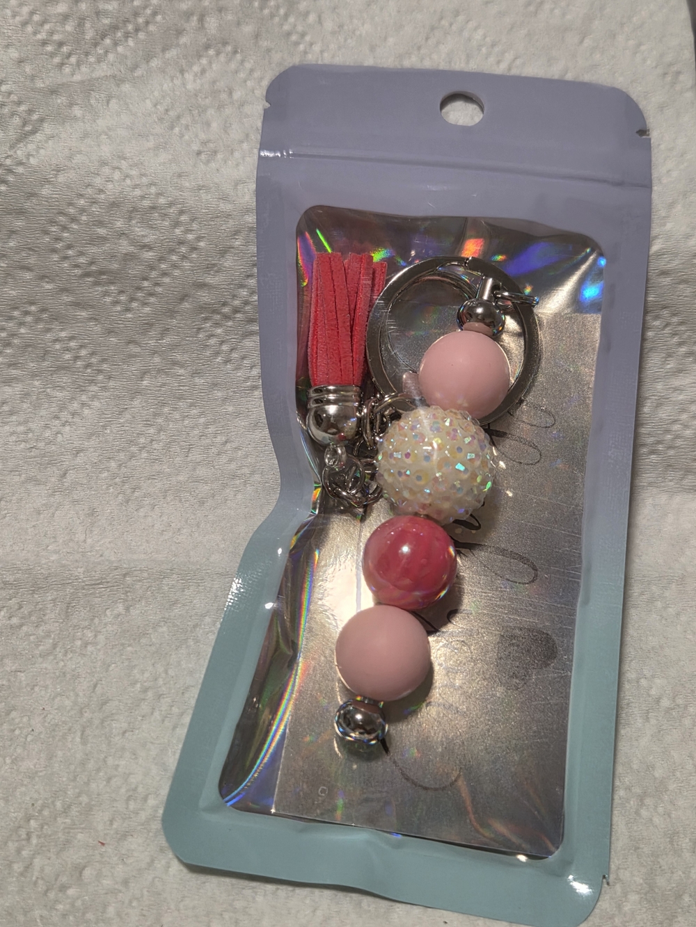 Pink Bead Tassel Keychain Charm